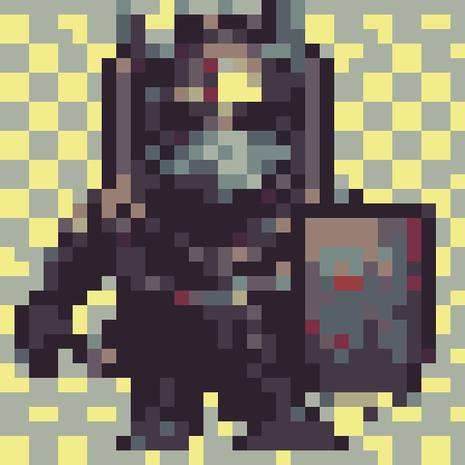 dark souls-like knight, brown-haired, no helmet, sword and shield, shield embossed with a golden "V", oblique side view, fantasy RPG