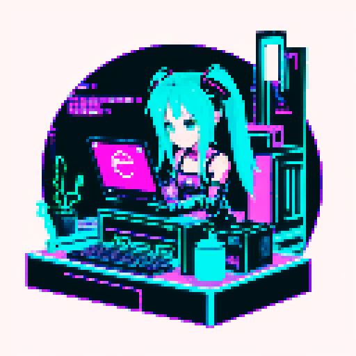cute girl with a large cyberpunk scorpion tail, the girl is an anime inspired character with vibrant hair, expressive eyes, and a playful smile, the girl is playing computer games, tables with coca cola, bright yellow and cyan and pink lights