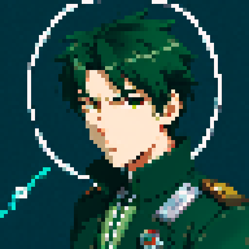 Dark green hair, male, airship pilot, anime style, Trails of Cold Steel character, pixel art, sRGB