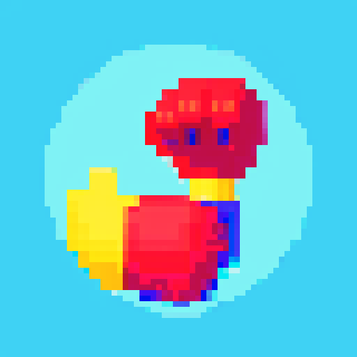 Pixel art, vibrant colors, retro style, a simple boxing glove with a cartoonish flair, sharp edges, sRGB