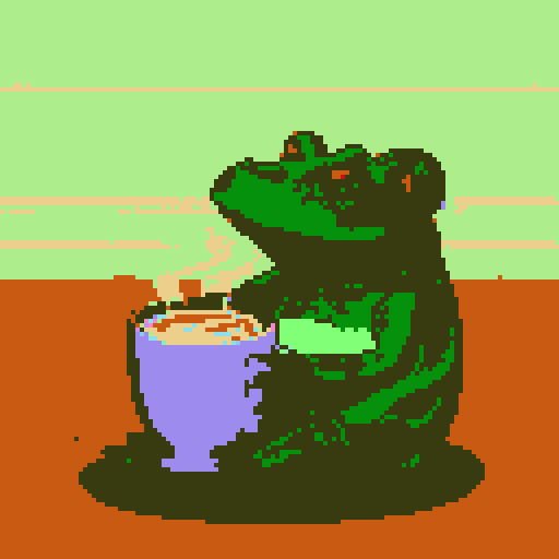 In the cozy ambiance of a dimly lit room, a small, jovial frog perches comfortably upon a plush couch chair, its diminutive size emphasized by the vastness of the furniture. The flickering flames of a nearby fireplace cast a warm glow, enveloping the space in a soft, golden light, creating an atmosphere of comfort and relaxation. With a mug clasped delicately between its tiny webbed fingers, the contented frog takes a sip of steaming coffee, its expression reflecting pure bliss.
