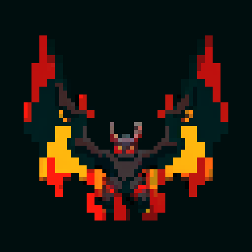 A larger, more menacing demonic creature with bigger horns, sharp claws, and bat-like wings. Its dark red skin is covered in glowing runes. No background.
