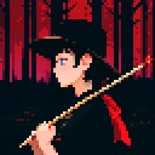 Dark night time in the forest background, midnight, dark forest, profile picture, girl, blue eyes, short black hair, white shirt, brown hat, red neck ribbon, holding an incense stick
