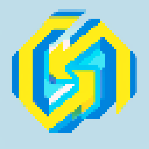 lightning bolt, pixel art, vibrant yellow and blue, thumder and lightning, sparks, clean and simple design, visually appealing, conveying power and electricity, easily recognizable icon, minimalistic style