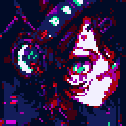 cyberpunk anime girl with cat ears, headphones, and cyborg eyes, in a landscape portrait showcasing vibrant neon cityscape and futuristic technology
