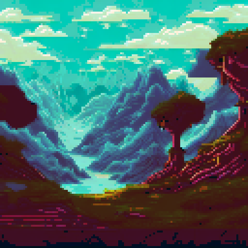 evil fantasy landscape, dead trees on floor, wasteland, jagged rocks, sRGB, pixel art, background, landscape