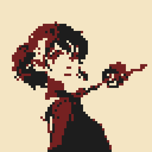 cute character with light hair, dark hair tips in pixel art style, sRGB