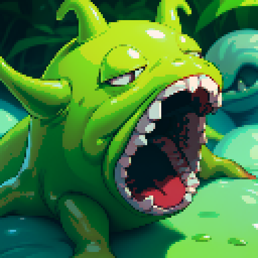 hungry slime, gelatinous slime, slime monster, mouth open, hungry