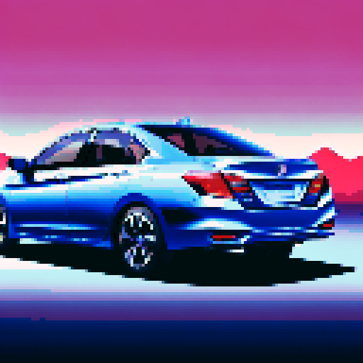 Photorealistic, centered Honda Accord in a three quarter view, right wheel in front, clean background, pixel art style with sRGB colors