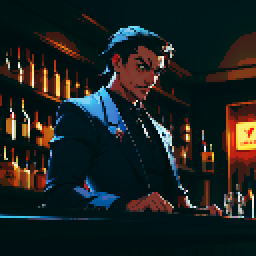 A man bartender, in noir bar