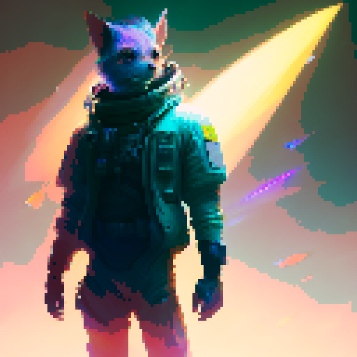 "Create a 3D image featuring a small, nerdy character standing in front of a bright and colorful cosmic background, highlighted by neon lights."