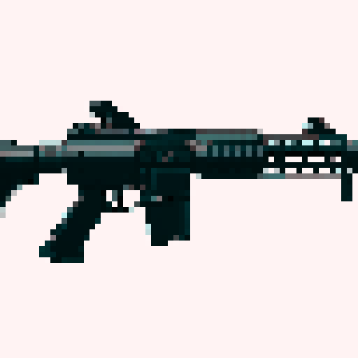 M4A1 Rifle icon, white background, black icon, pixel art