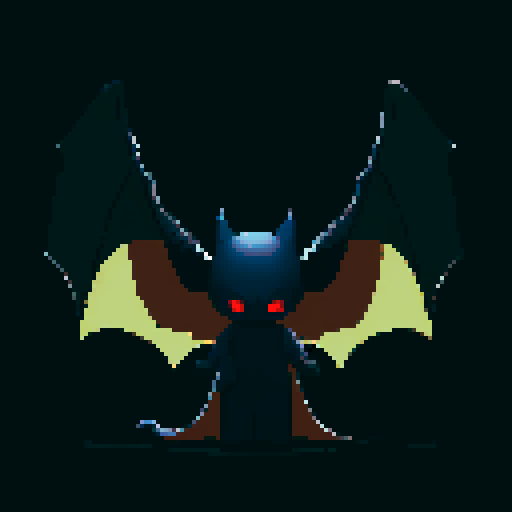 A larger, more menacing shadowy figure with smoky tendrils, large bat-like wings, and piercing red eyes. Its body is mostly hidden in darkness, giving it an ethereal, ghostly appearance. No background.
