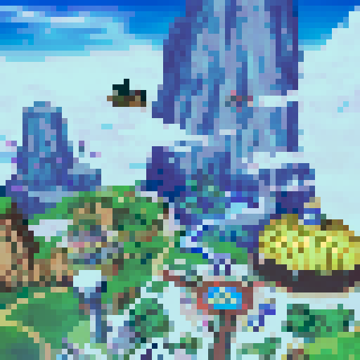 Goku charging his Kamehameha under a starry night sky, surrounded by vibrant, neon-colored energy streaks, against a backdrop of pixelated mountains and a glowing, pixel art moon