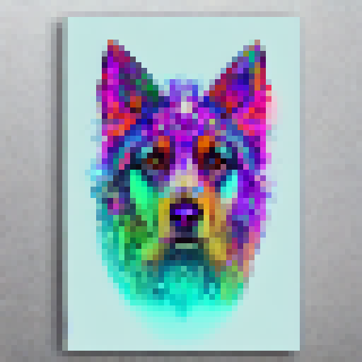 {modern artist} type drawing of a {dog type} dna sticker and hexagonal ornate psychadelic vibrant color, haze, glow, portra 400, organic, concrete - @rezdIgItal (fast) - @rezdIgItal (fast)
