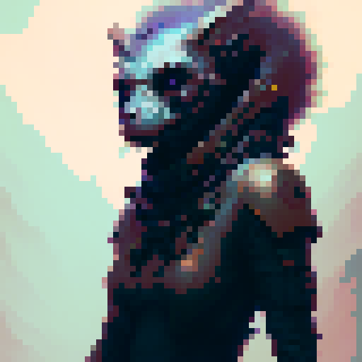 bold, fierce, yet slightly adorable humanoid alien with glowing eyes