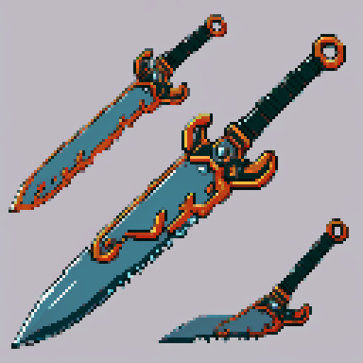 I want the blade of an ancient magical chainsaw constructed out of copper and gems. It should look huge (10 meters long at least), very complex and expensive, and very old. I also want this object usable an asset in a videogame, meaning only one object per image, outlined with a strong black stroke, on a solid-color background.