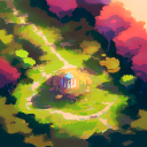 old laboratory on the top of the hill, sunset, trees on the sides, dark
