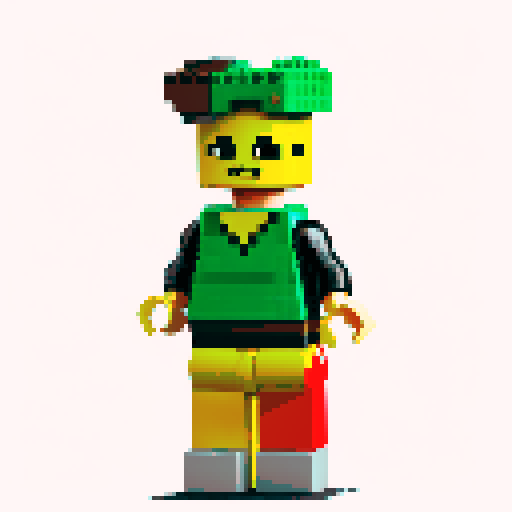 lego pixel, vibrant colors, blocky shapes, small plastic bricks, isometric perspective, retro video game, low resolution, 8-bit graphics, sharp edges, square grid, limited color palette, nostalgic feel, brick-built characters, iconic lego logo, digital recreation, detailed textures, crisp lines, simplified forms, nostalgic gaming vibes