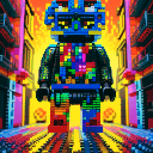 colorful pixel lego blocks arranged in a playful, vibrant composition, showcasing the intricate details and vibrant colors of pixel art in the sRGB color space