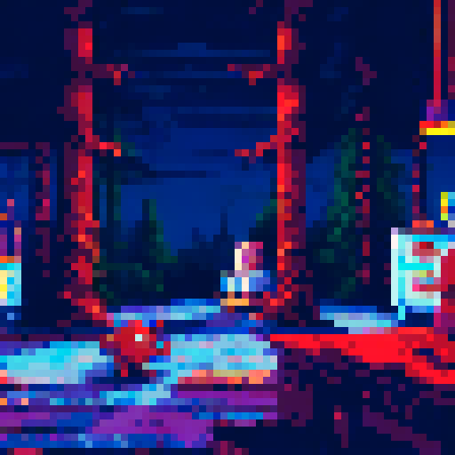 horror pixel art background inside of kids indoor playground with good toys and darkness in the corner of the room