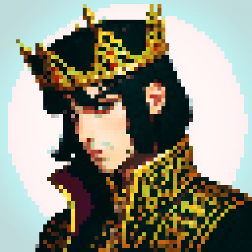 prince, regal, metall crown, black crown, majestic, sharp features, accents, royal robe, intricate embroidery, game icon,  sRGB, skill art, close up, portrait