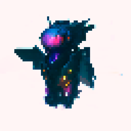 purple and orange dragonfly sprite that works as a common enemy in a platformer game. it should be side view.