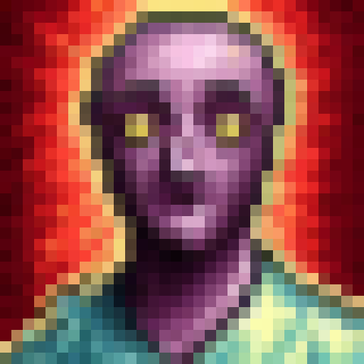 A melancholic game icon portraying Baudelaire's "Spleen" through a close-up portrait of a skillfully crafted 32x32 pixel art figure, depicting the decadence and despair of a society detached from romantic ideals, set against a somber sRGB color scheme.