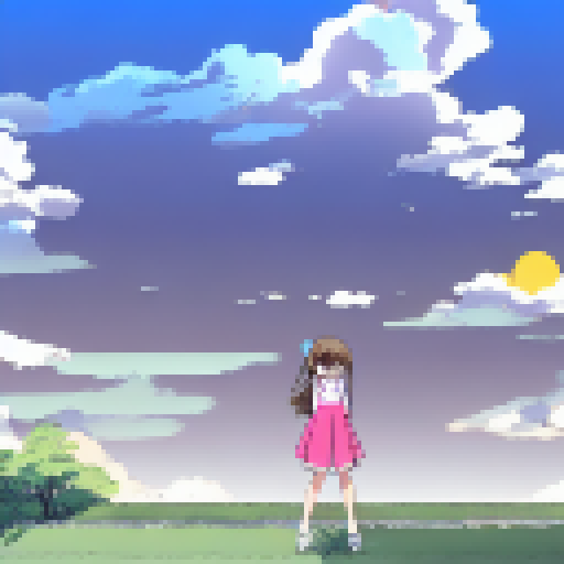 japanese Girl Stand at the second of house, near the window and she sad, with the yellow sky