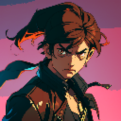 male character, holding two knives, space pirate, brown leather jacket,  retro video game style, pixelated details, no background, dynamic poses