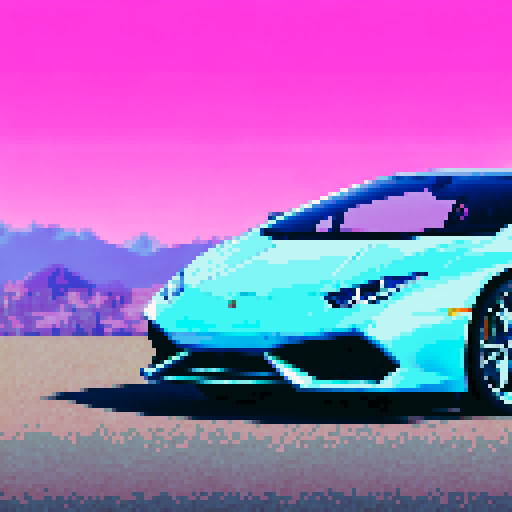 Photorealistic, centered Lamborghini Huracan in a three quarter view, right wheel in front, clean background, pixel art style with sRGB colors