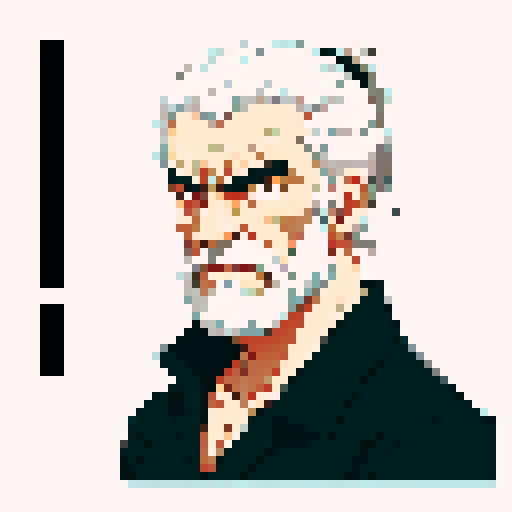 Grizzled man with white hair, ronin ponytail, tank driver, sRGB anime style