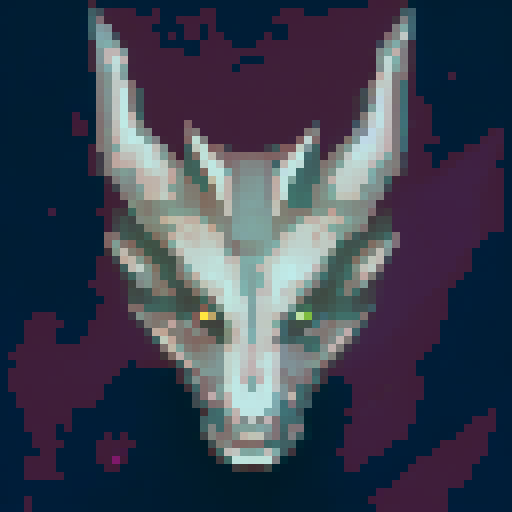 red dragon head, sprite, vibrant colors, glowing eyes, horns, 8-bit art style