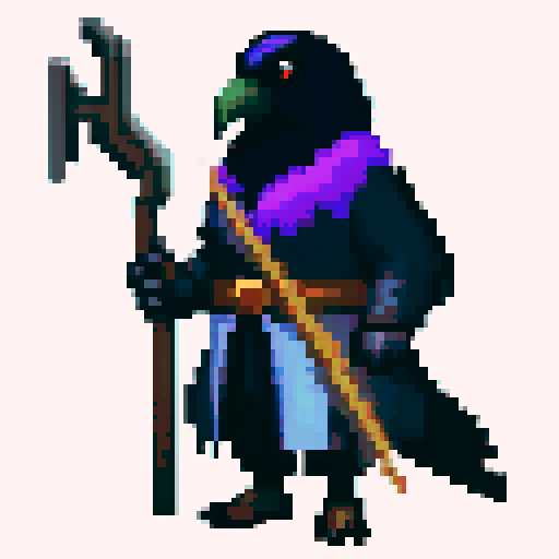 old raven-like druid with a staff