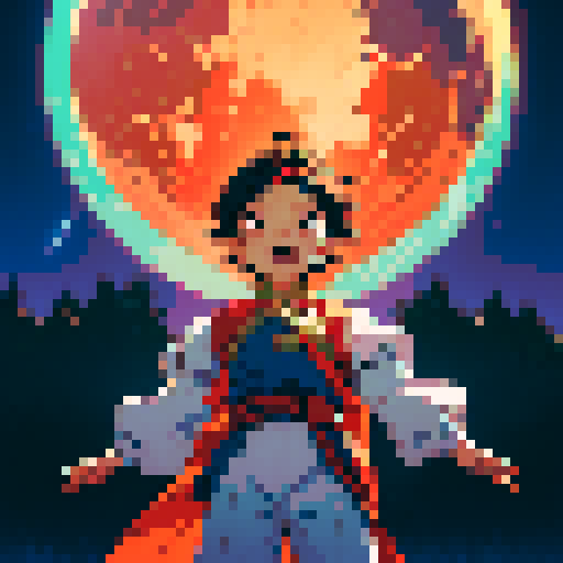 a male small child, around 8 years old, with open arms, and a headpiece that looks like the sun, and a detail in his clothes on the chest area that resembles the moon
