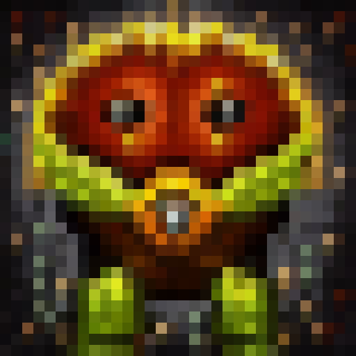 Abandoned, rusted, and overgrown with vines, the dilapidated space station stands alone against the starry, black void of space in a 32x32 pixel art style.