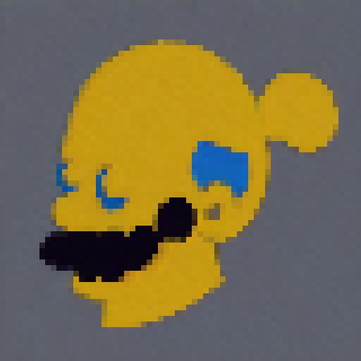 Homer Simpson, with his iconic yellow skin and round eyes featuring dot pupils, wears a white shirt, blue jeans, and gray shoes, with his 2 hairs atop his head forming a V shape, as he holds a donut with a bite in pixelated anime style.