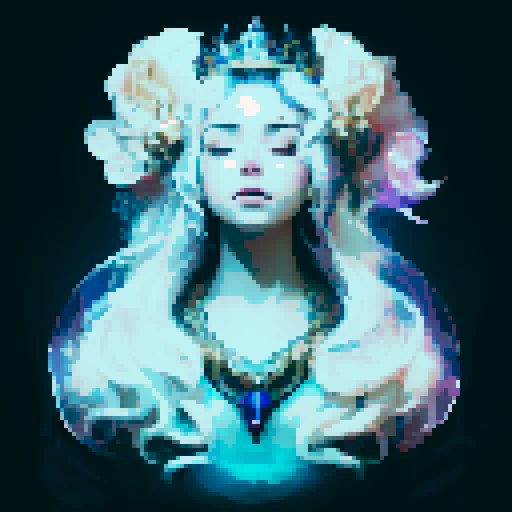 Create a close-up image of a mermaid with a crown in a medieval dark style, with her face partially submerged underwater. Half of her face is above the water's surface, revealing her beautiful features. The crown should have an ethereal, shimmering quality, adding to her majestic presence.