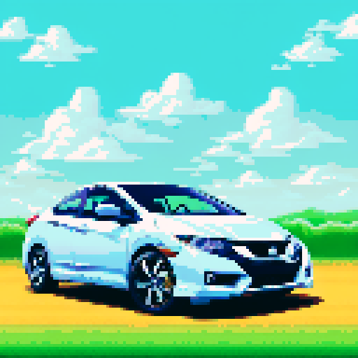 Photorealistic, centered Honda Civic in a three quarter view, right wheel in front, clean background, pixel art style with sRGB colors