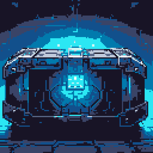 mystery box, stone, metall, shiny, pixel art, sRGB, vibrant colors, glowing lights, intricate patterns
