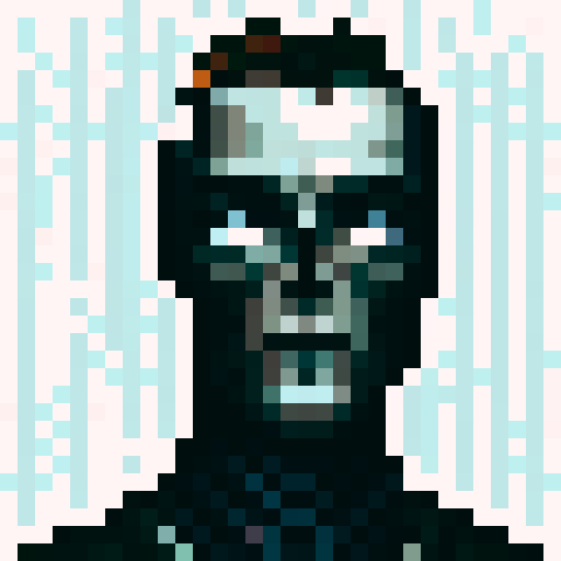 Terminator, half face robot, black and white