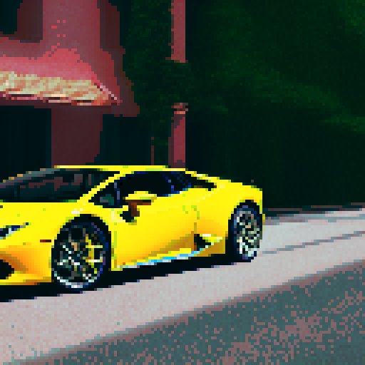 Photorealistic, centered Lamborghini Huracan in a three quarter view, right wheel in front, clean background, pixel art style with sRGB colors