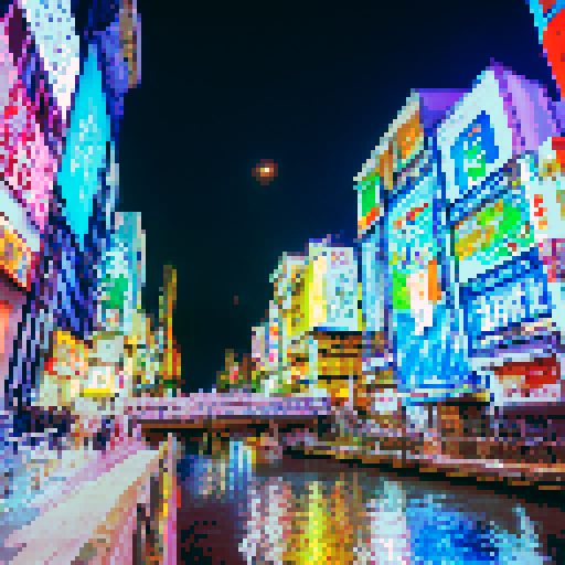 Osaka street, vibrant and bustling, colorful signs, intricately designed Japanese writing, essence of iconic landmarks, extreme detail, harmonious blend of traditional and contemporary Japanese art styles, landscape portrait