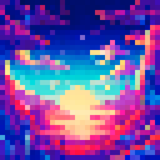 Vibrant swirling nebula, stars scattered across a midnight sky, pixelated planets orbiting around a majestic galaxy, pixel art style, sRGB colors, captivating background with a mesmerizing galactic landscape