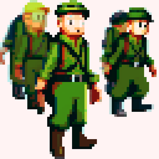 Soldier from the First World War, walking animation sprites, Tintin style, pixel art, sRGB