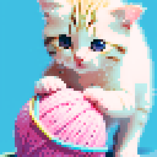kitten playing with a yarn ball, pastel colors