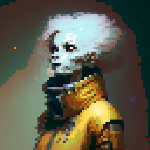 bold, fierce, yet slightly adorable undead creature with a semi-profile, featuring glowing eyes