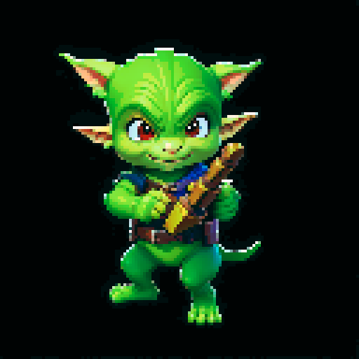 A cunning and agile goblin with light armor, a lockpicking set, and a mischievous grin. It has quick hands and a sly expression, adept at sneaking and stealing. No background.
