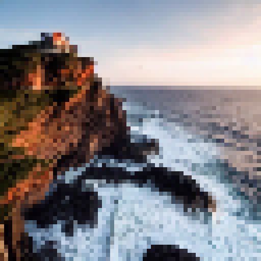 Hisoka, with his fiery red hair and a mischievous grin, stands atop a rocky cliff overlooking a vast ocean and a setting sun, with billowing clouds and crashing waves creating an awe-inspiring scene in the anime style.
