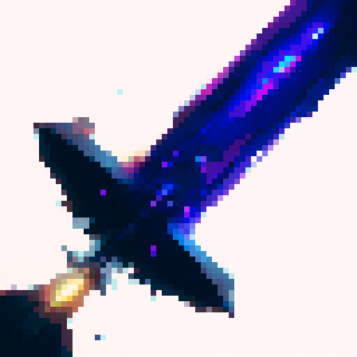 Sharp sword, purple blade, golden guard, enchanted, magical powers